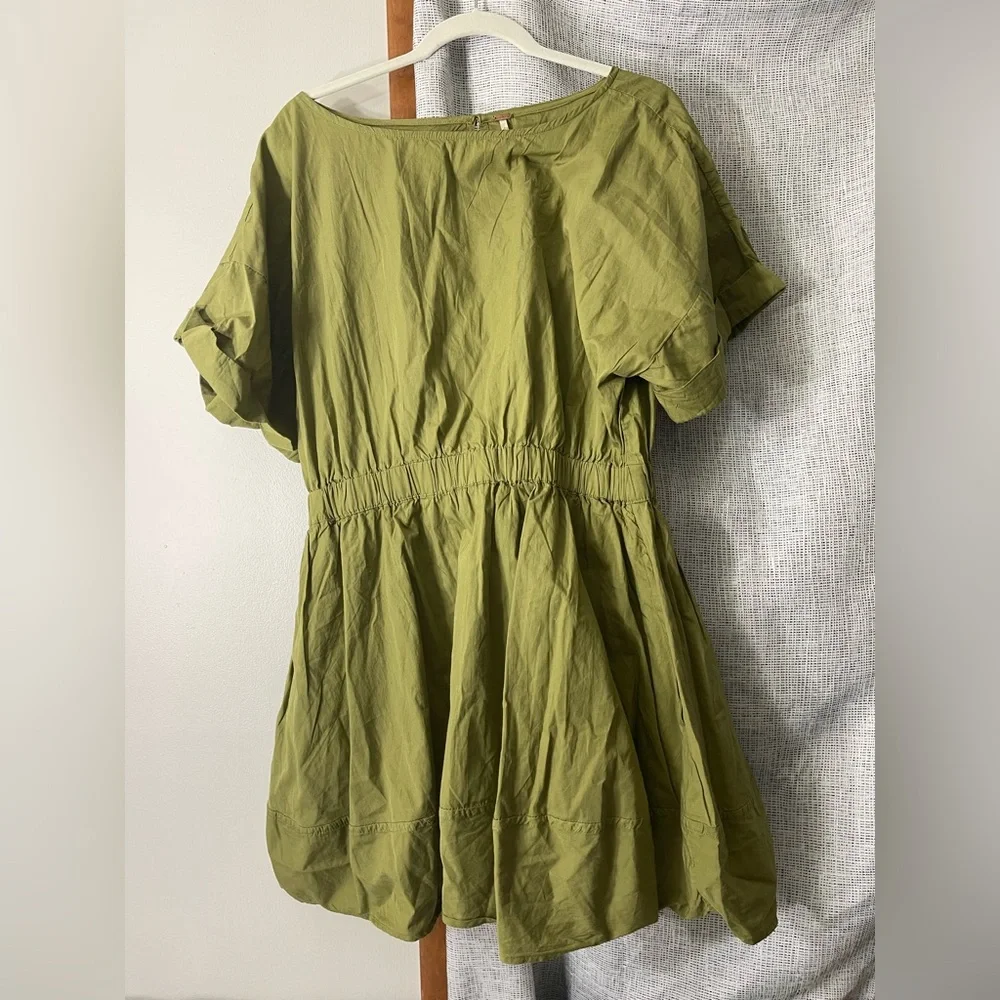 Free people Free est Full-Time Fun Mini Dress in Olive Green Sz L Cotton Poplin - Picture 2 of 11